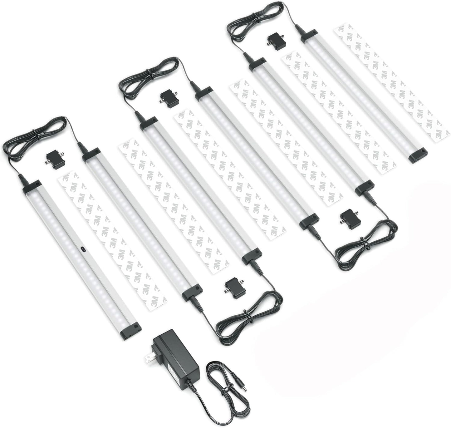 Hand Wave Activated under Cabinet LED Lighting Kit, Dimmable, 6-Pack 12 in - Touchless Dimming Control, Black under Counter Lights for Kitchen, Garage, Office, Desk - Cool White (6000K)