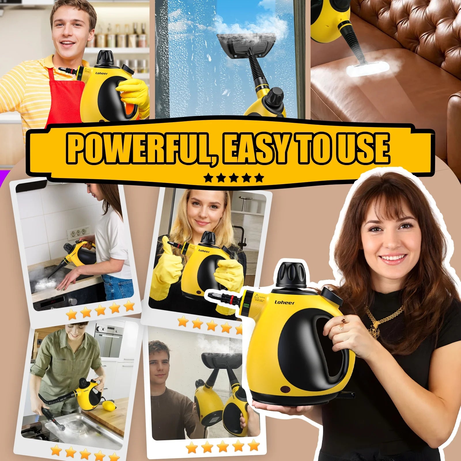 Pressurized Handheld Steam Cleaner for Home, 1200W Multi-Surface Steamer, 12.8Oz Natural Steamer for Cleaning Car, Bathroom, Shower, Upholstery, Grout, Window, Grease