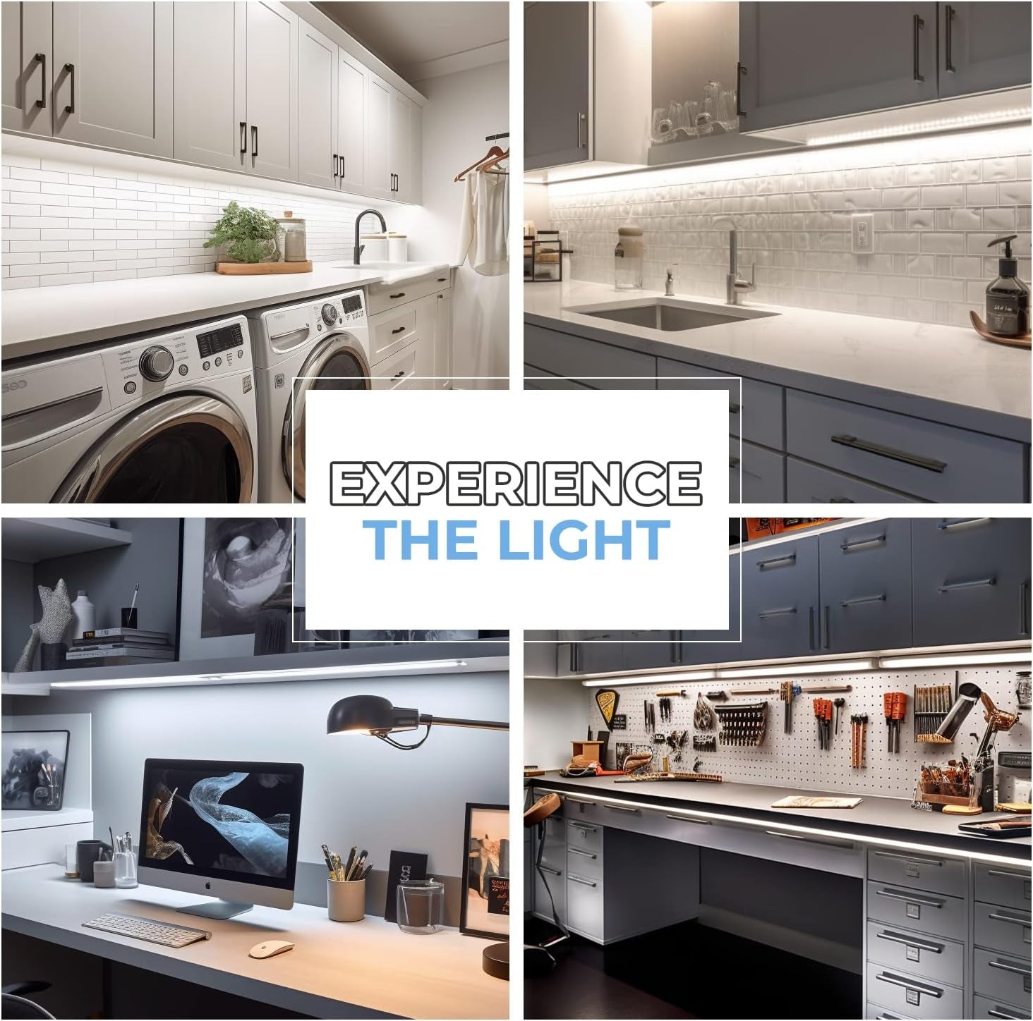 Hand Wave Activated under Cabinet LED Lighting Kit, Dimmable, 6-Pack 12 in - Touchless Dimming Control, Black under Counter Lights for Kitchen, Garage, Office, Desk - Cool White (6000K)