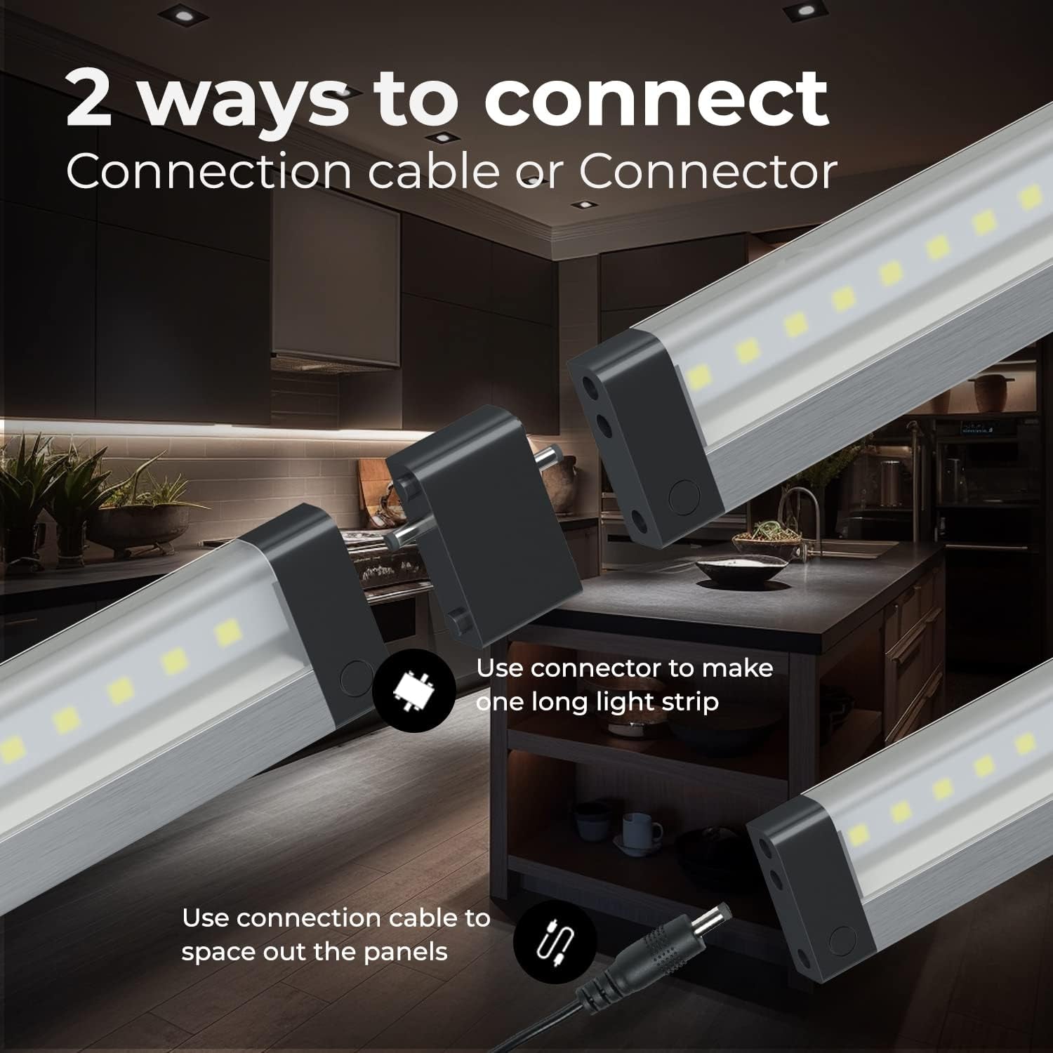 Hand Wave Activated under Cabinet LED Lighting Kit, Dimmable, 6-Pack 12 in - Touchless Dimming Control, Black under Counter Lights for Kitchen, Garage, Office, Desk - Cool White (6000K)