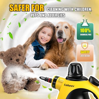 Pressurized Handheld Steam Cleaner for Home, 1200W Multi-Surface Steamer, 12.8Oz Natural Steamer for Cleaning Car, Bathroom, Shower, Upholstery, Grout, Window, Grease