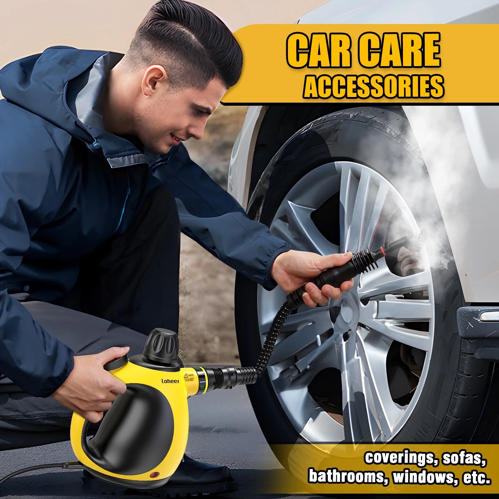 Pressurized Handheld Steam Cleaner for Home, 1200W Multi-Surface Steamer, 12.8Oz Natural Steamer for Cleaning Car, Bathroom, Shower, Upholstery, Grout, Window, Grease