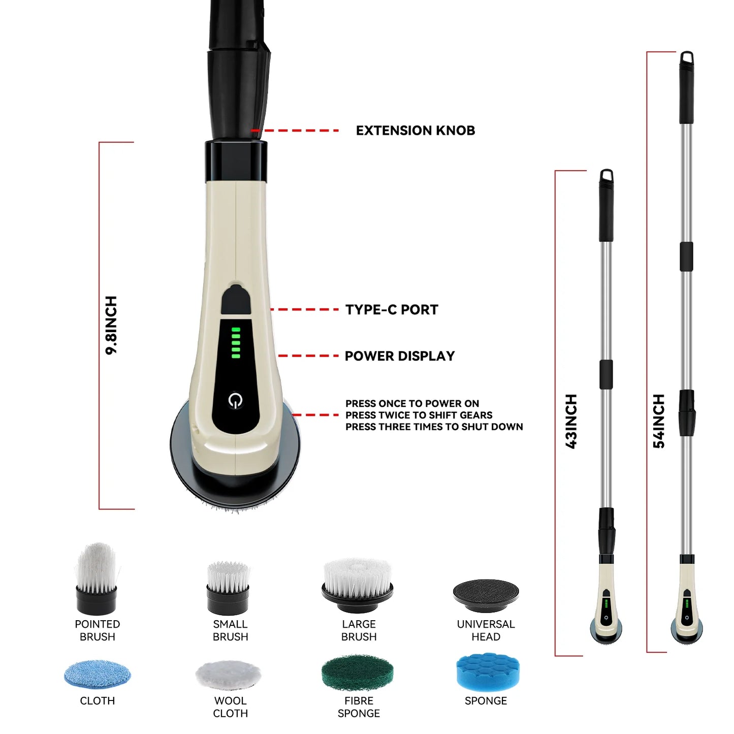 Electric Spin Scrubber, Cordless Bath Tub Power Scrubber with Long Handle & 7 Replaceable Heads, Shower Cleaning Brush Household Tools for Bathroom & Tile Floor