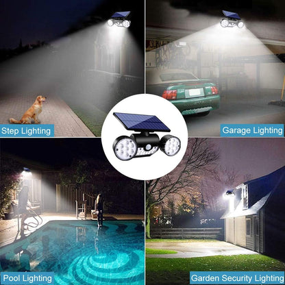 Solar Lights Outdoor, Motion Sensor Security Lights Solar Wall Lights with Dual Head Spotlights LED Waterproof 360° Adjustable Solar Motion Lights Outdoor for Garden Garage Patio, 1 Pack