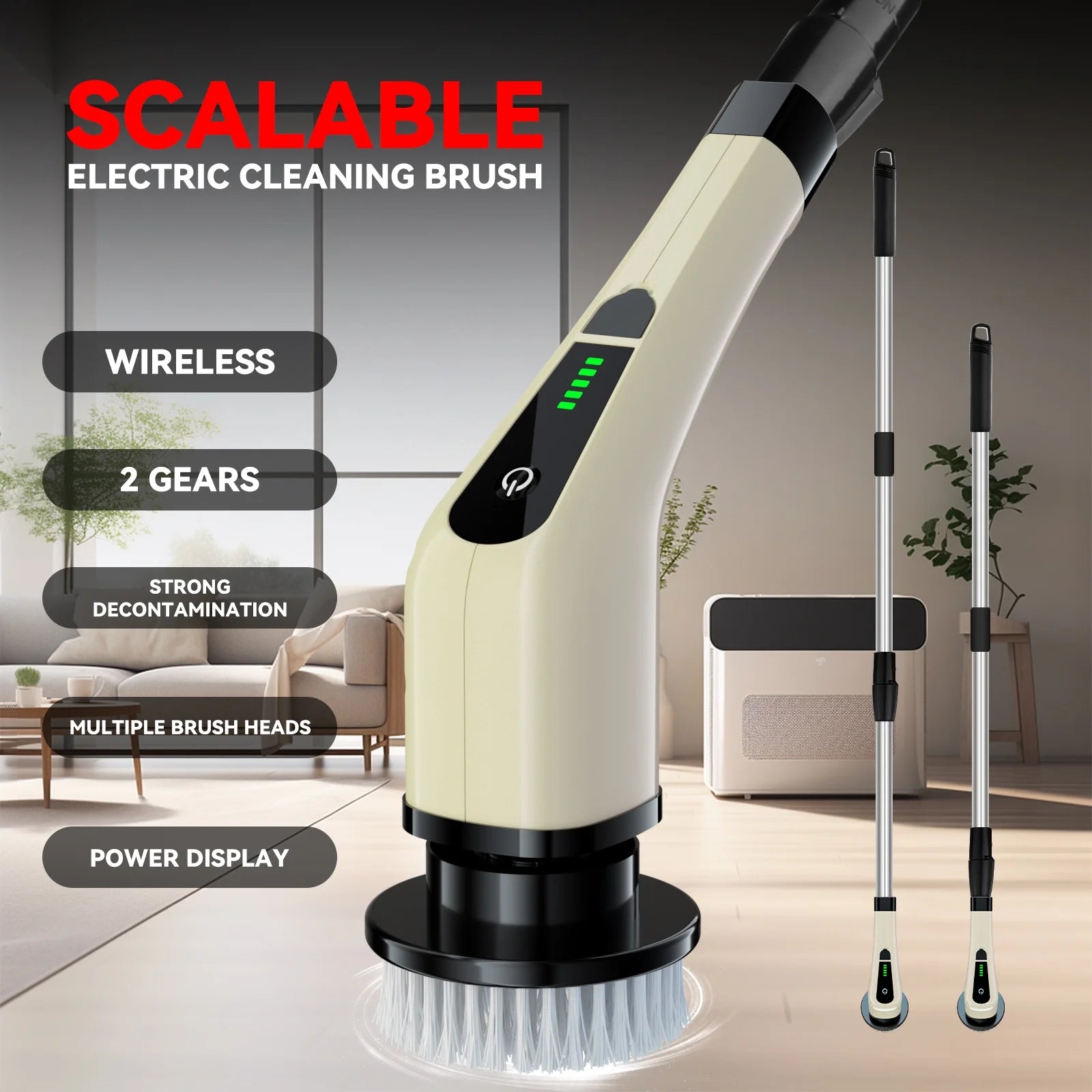 Electric Spin Scrubber, Cordless Bath Tub Power Scrubber with Long Handle & 7 Replaceable Heads, Shower Cleaning Brush Household Tools for Bathroom & Tile Floor
